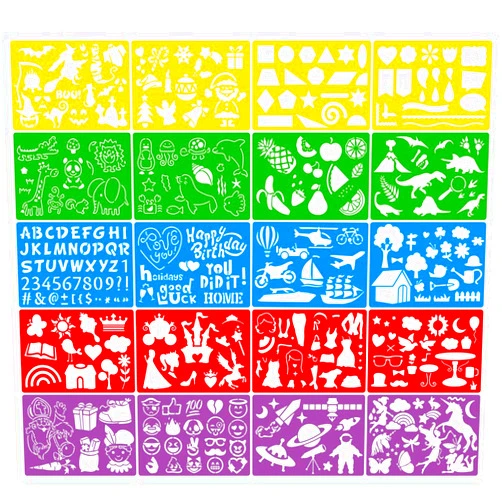 JOYAHO 20 Pieces Drawing Stencils Set for Kids, 300+ Patterns Plastic Painting Stencil Kit Drawing Templates for Girls Boys Craft Gifts