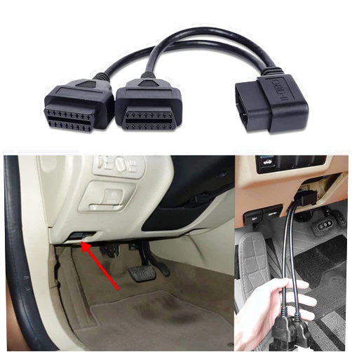 HAOBO OBD Splitter Adapter, Right Angle 30cm/12 OBD II Splitter Extension Cable Male to Dual Female Y Cable, 16 Pin Cable Male to Dual Female Cord Adapter
