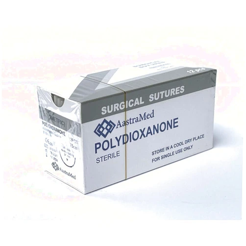 AastraMed PDO (Polydioxanone) Surgical Suture, Size 0/0, 24/Box, 36mm, 3/8 Circle, Reverse Cutting Needle, 75cm. Veterinary Use. AastraMed.