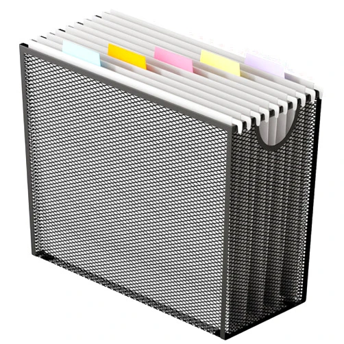 VETUZA Hanging File Organizer with 5 Hanging Folders for Desk, Metal Mesh File Storage Box, Desk File Folder Holder for Office&School, No Assembly Required, Black