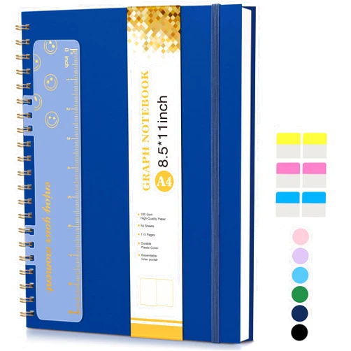 UEBZFOCS Graph Paper Notebook, Spiral Notebook Journal 8.5” x 11”, A4 Large Grid Notebooks for Women Men, 100 GSM Graph Paper, Plastic Hardcover Spiral Graphing Journals for Work School Engineering, Navy