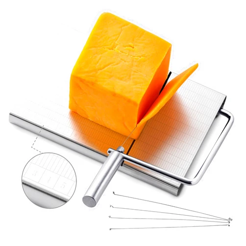 TABELTON Cheese Slicer with Wire for Block Cheese - Heavy Duty Adjustable Cheese Cutter Board with 4 Replacement Wires - Stainless Steel Precise Scale for Clear Cuts
