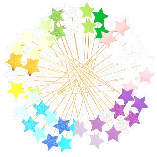 Winrase 50pcs Multicolor Stars Cupcake Toppers Mini Cake Toppers Food Decoration Toppers Party Decorative Accessories for Birthday Wedding Baby Shower
