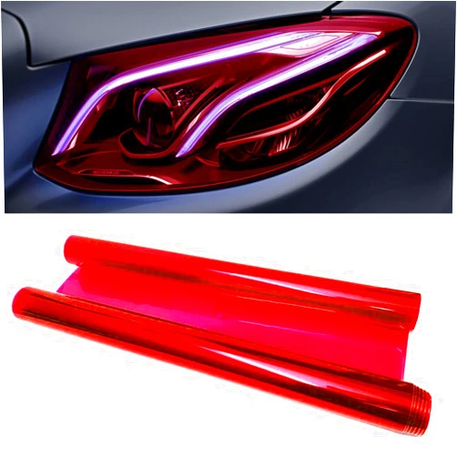 MLAHUIER Car Taillight Headlight Fog Light Light Self-Adhesive Tint Film, 12×48 Inches Vinyl Protector Color Shiny Sticker Film, Auto Modification Cover for Cars, Trucks, SUVs(Red)