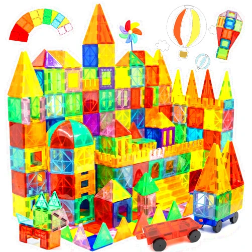 EchoPlan Magnetic Tiles,Deluxe 130 PCS Magnetic Blocks with 2 Cars,Magnet Tiles Building Blocks Set,STEM Preschool Sensory Educational Toys Gifts for Toddlers Kids Boys 3 4 5 6 7 8 9+ Year Old