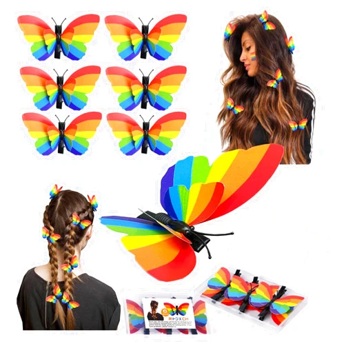 RIHDXCH 6 Pieces Gay Pride Day Rainbow Butterfly Hair Clip.Holiday Hair Accessories for Girls Women Wedding Birthday Gifts.LGBT Women Girls Party Parades Celebrations Festival Decorations