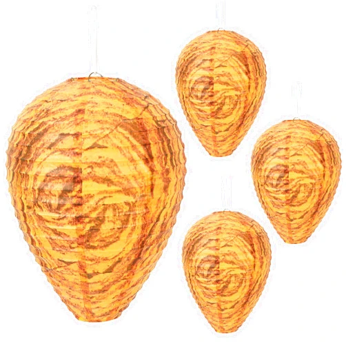 DECYOOL 4 Pack Paper Wasp Nest Decoy Hanging Wasp Nest Stay Away from Wasps Hornets Yellow Jackets(Orange)