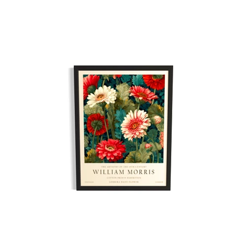 Aj decor Gerbera Daisy William Morris Inspired Flower Art Print Poster, Vintage Floral Botanical Wall Decor Wall Art Home Bedroom Bathroom Decor 242A (Gerbera Daisy William Morris, 14