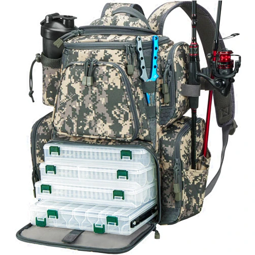 Piscifun Fishing Tackle Backpack with 4 Trays, Large Outdoor Storage Tackle Bag with Protective Rain Cover for Fishing Gear