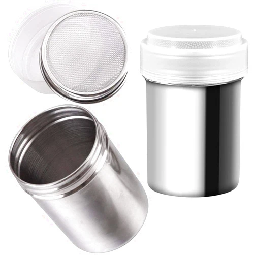 Lasenersm 2 PCS Chocolate Shaker Coffee Powder Cocoa Flour Icing Sugar Sifter Stainless Steel Mesh Shaker Powder Cans with Lid for For Baking Cooking Home Restaurant
