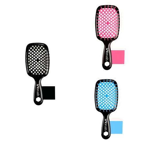 FHI Heat Unbrush Wet & Dry Detangling Hair Brush Bundle, Black/Pink/Light Blue