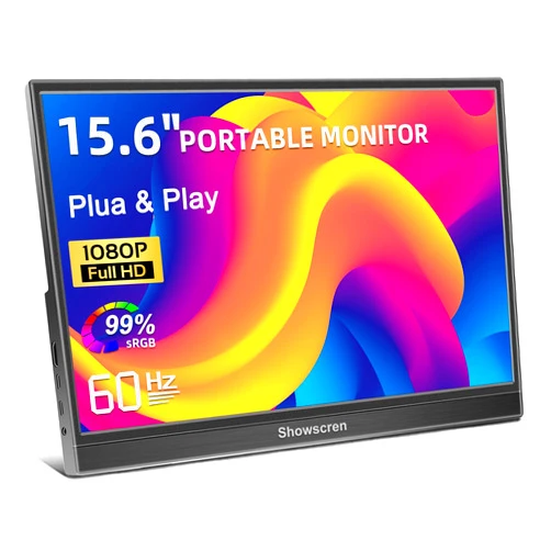 Showscren Portable Monitor 15.6 Inch 1080P FHD Dual USB-C HDMI Travel Portable Monitor with Stand &Speakers, Eye Care IPS External Laptop Monitor for Computer/PC/Raspberry Pi/ PS5/Switch, Plug&Play