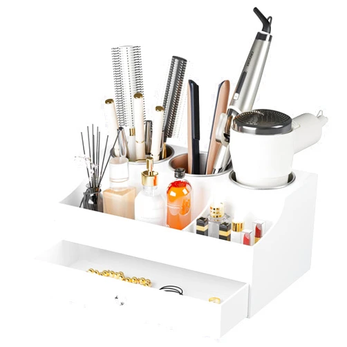 Messmenos Hair Tool Organizer, Acrylic Hair Blow Dryer Holder Stand for Straightener and Curling Storage, Bathroom Vanity Countertop Organization for Makeup Accessories (White)