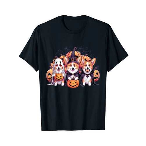 Retro Ghost And Witch Corgi Dog Pumpkin Halloween Retro Funny Ghost And Witch Corgi Dog Pumpkin Halloween Cute T-Shirt