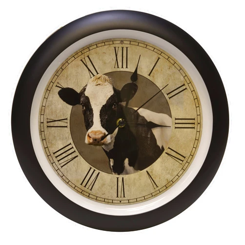 Mark Feldstein & Associates Cow Farmhouse Collection Vintage Natural Brown 13 inch Sound Wall Clock