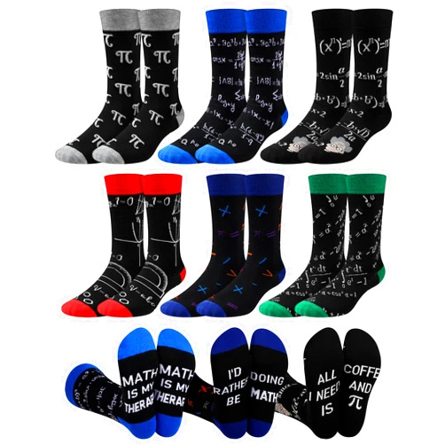 Eurzom 6 Pairs Funny Math Science Socks for Men Novelty Graduation Teacher Gift for Chemist Mathematicians Biology Scientists