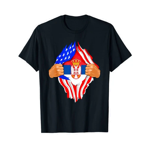 USA National Flag Pride Country Roots Retro Outfit Serbian Blood Inside Me T-Shirt | Serbia Flag Gift T-Shirt