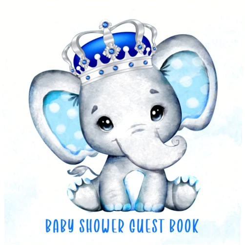 Hummingbird Book Publishing Baby Shower Guest Book: Elephant Prince Blue Original Watercolor Artwork | Unique Sign-in Keepsake Interior with Wishes for the Parents, Wishes for Baby, and Advice for Parents, and Gift Log