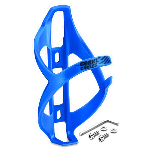 corki Cycles Bike Water Bottle Holder, Right Side Load Water Bottle Cage for Road, Mountain, Gravel Bicycle Palatinate Blue 1-Pack