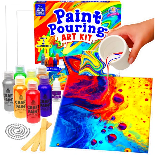 PURPLE LADYBUG Paint Pouring Art Kids Painting Kit - Art and Crafts for Kids Ages 8-12, Gifts for 6 7 8 9 10 11 12 Year Old Boys & Crafts for Girls 8-12, Birthday Gifts for Girls, Tween & Teen Girl (Jungle Galaxy)