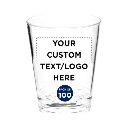 DISCOUNT PROMOS Custom Translucent Plastic Shot Glasses 1.5 oz. Set of 100, Personalized Bulk Pack - Acrylic, Great for Wedding, Party, Birthday, Gifts - Clear
