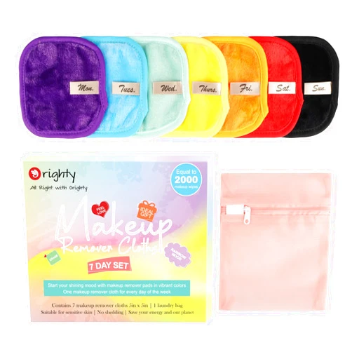 Orighty Makeup Remover Cloths 7-Day Set, Premium & Reusable Makeup Remover Pads, Erase Make-up With Just Water, Make-up Set For Eyes, Lips, Foundation and more, Ideal Choice For Women (Rainbow)