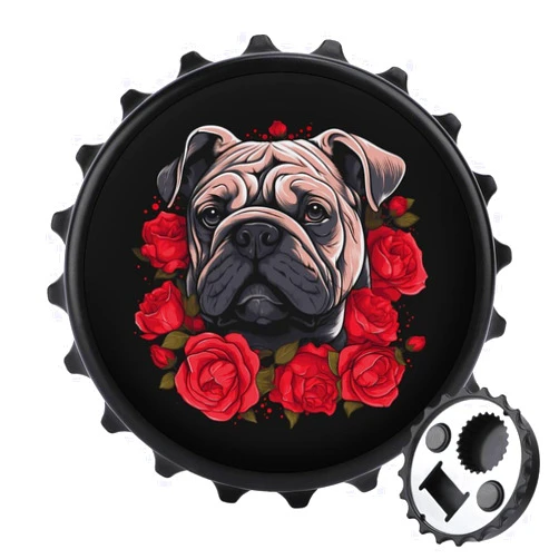 XKAWPC English Bulldog Roses Magnetic Bottle Opener Funny Beer Opener Fridge Sticker for Refrigerator