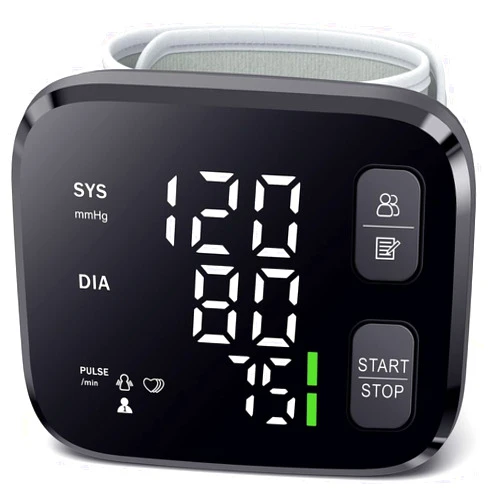 PEAKME Blood Pressure Monitor LED Backlit Display Automatic Wrist Cuff Blood Pressure Monitors for Home Use 120x2 Reading Memory with Carrying Case, Black