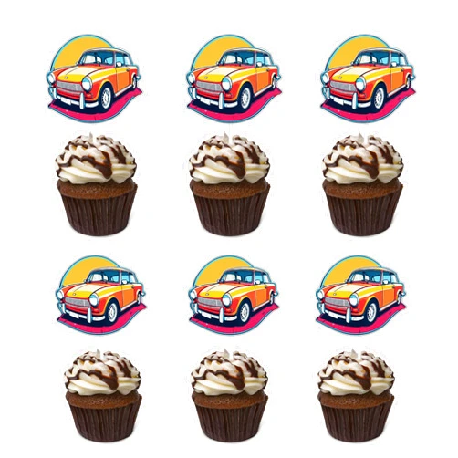 Xoxwolyw Classic Car Cupcake Toppers Classic Car Enthusiast Party Decorations 18 PCS Vintage Car Party Decorations for Retirement Birthday Baby Shower Party Supplies