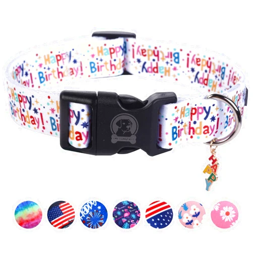 MR.CHUBBYFACE MR. CHUBBYFACE Birthday Dog Collar with Patterns Soft Adjustable Pet Boy Girl Collar for Small Medium Large Dogs