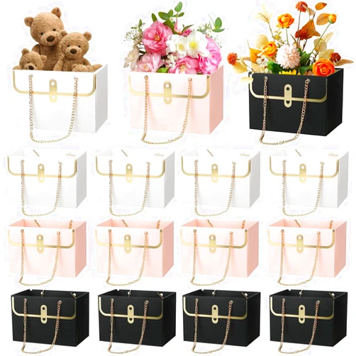 KAZIPA 12 Pcs Paper Flower Gift Bags Wedding Bouquet Flower Box with Handle for Arrangements Wrapping Bags Florist Handbag for Gift,Wedding,Baby Shower,Party,Feast,Meeting