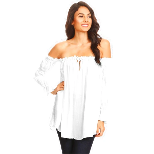 Anna-Kaci Womens Semi Sheer Boho Peasant Long Sleeve Off The Shoulder Top