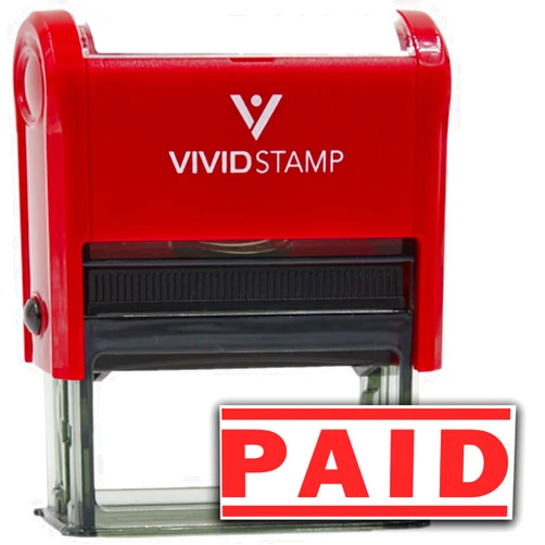 Vivid Stamp Paid Self Inking Rubber Stamp (Red) - X-Large