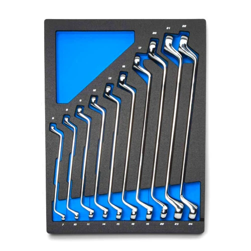Capri Tools 75-Degree Deep Offset Double Box End Wrench Set, 6 to 24 mm, Metric, 10-Piece with Mechanic's Tray