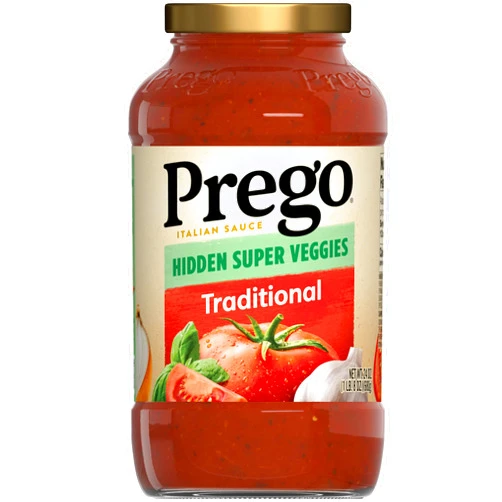 Prego Hidden Super Veggies Traditional Pasta Sauce, Plant Based Sauce, 24 Oz Jar