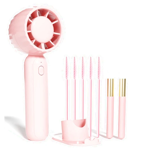 Buqikma Handheld Lash Fan Mini Portable 3 Speeds Eyelash Fan USB Rechargeable Mini Fan with Makeup Brushes and Mascara Brushes Lash Fan Dryer for Eyelash Extensions for Women Girls