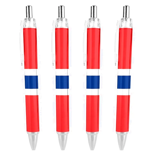 RIVNGJDE16549 Flag of Norway Retractable Ballpoint Pen 0.5mm Bold Point Blue Ink Pens Premium Quality Writing Instrument 4 PCS