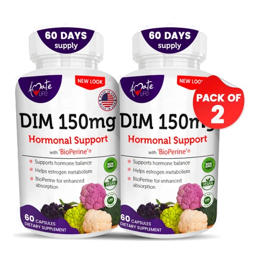 Amate Life Women’s DIM Complex 150mg - Bioperine Estrogen Balancing Pills for Menopause & Hot Flashes Relief Support Hormonal Acne Powerful Supplement - 60 Capsules - Made in USA