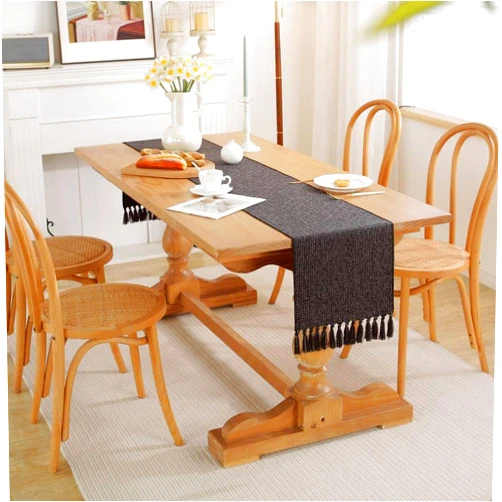 Rikivt 6 Pack Table Runner 120 Inches Long Rustic Table Runners with Tassels Farmhouse Boho Linen Thanksgiving Table Runners for Dining Table Decor,Wedding and Holiday Garden Party (Black, 13x120 Inches)