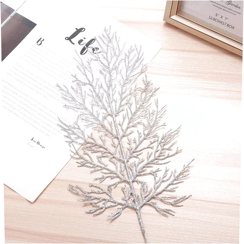 Sewawe TRRAPLE 10Pcs Artificial Glitter Leaves, Christmas Glitter Leaves Decorations Flashing Christmas Tree Decorative Leaves for Holiday DIY Decorations Supplies