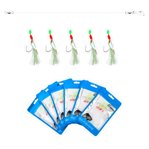 Luroad 10pcs Mackerel Feathers Rigs, Luroad Pre Tied Sea Fishing Rigs with Luminous Beads Bionic Flying Insects Lure Rig