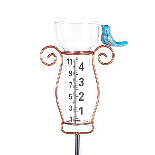 Venniy Rain Gauge Outdoor with Metal Stake, Rain Gauge Cast Iron Bird for Yard, Lawn, Garden, Fence Decoration