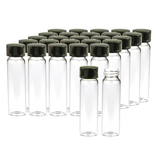 PEKYBIO 20 PCS 8ML (2 dram) Clear Small Liquid Sample Glass Vials with Screw Caps, 17mm Diameter x 60mm Length Leak-Proof Vial, 15-425 Black Screw Cap with PE Liners