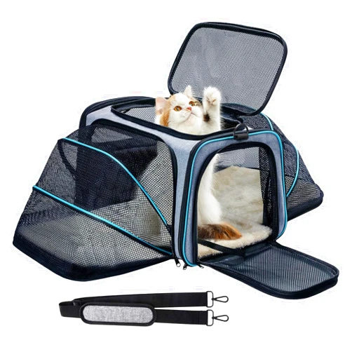 BYTANA Pet Carrier Airline Approved, Expandable Foldable Soft-Sided Dog Carrier, 3 Open Doors, 2 Reflective Tapes, Pet Travel Bag Safe and Easy for Cats and Dogs