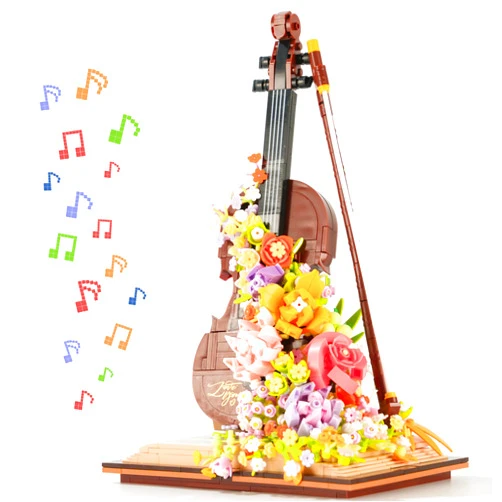 ConLinktion Flower Bouquet Violin Building Blocks Set, 950PCS Music Instruments Bricks Set, Gifts for Adults and Kids