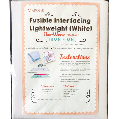 MAROBEE White Fusible Interfacing Lightweight Non-Woven for Sewing and Quilting Projects, Ultra Adhesive Bond Iron-On One Sided - Apparels and Face Masks, DIY Crafts (40 Inch x 3 Yard)