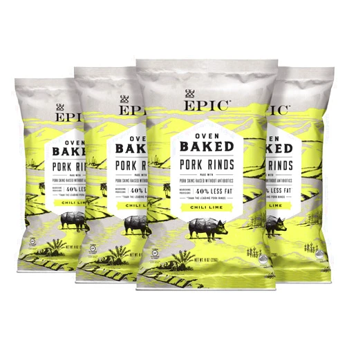 Epic Provisions Epic Artisanal Oven Baked Pork Rinds Chili Lime, 2.5 oz. (4 Count) Chili Lime 2.5 Ounce (Pack of 4)