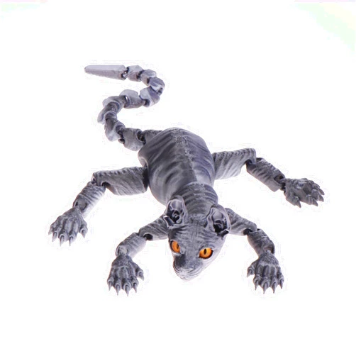 XEQWZVFR 3D Printed Egyptian Cat Toy, Realistic Hairless Cat Exquisitely Feline Figurine with Poseable Limbs, Ideal for Cat Enthusiasts and Home Decor (Black Silver-1pc)