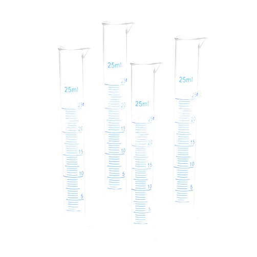 YOKIVE 4 Pcs Measuring Graduated Cylinder, Plastic Cylinder Tube with 2-Sided Metric Marking | for Chemical Measuring, Great for Lab, Daily Use (Clear White, 25ml)