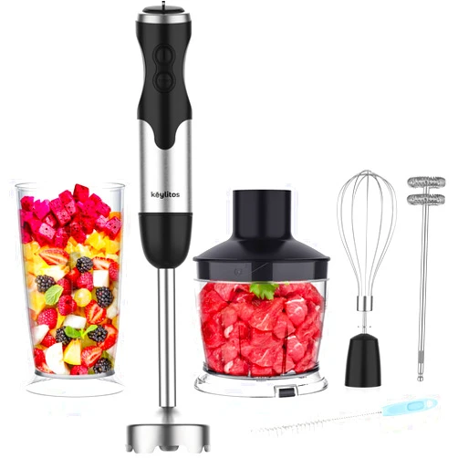 Keylitos 5 in1 Immersion Hand Blender, Powerful 12 Speed Handheld Stick Blender with 304 Stainless Steel Blades, Chopper, Beaker, Whisk and Milk Frother for Smoothie, Baby Food, Sauces Red,Puree, Soup
